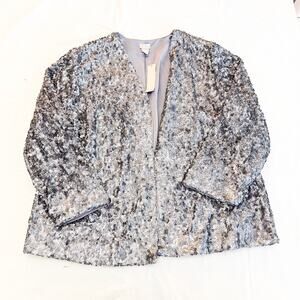 Chico's Travelers Sequin Jacket Steel Gray Silver Sparkly Jacket Size 16/18 NWT